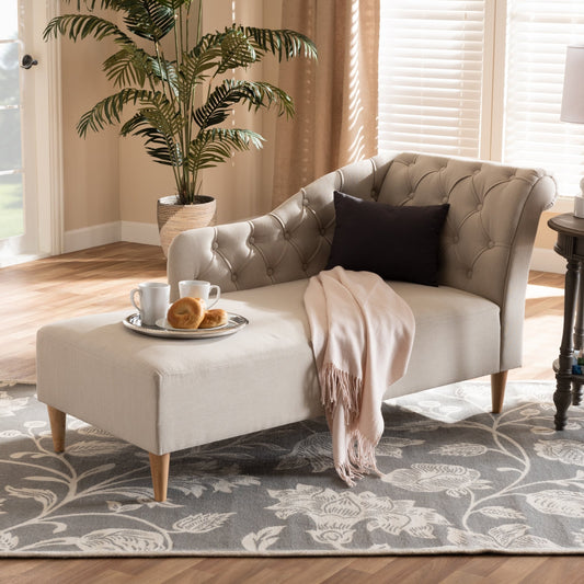 Chaise longue en bois de chêne avec revêtement en tissu Emeline de Baxton Studio