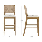 Tabouret de bar Beacon Bohemian Boucle, chaise de comptoir rembourrée avec cadre en bois massif et dossier en jonc de mer tressé