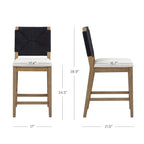 Tabouret de bar Beacon Bohemian Boucle, chaise de comptoir rembourrée avec cadre en bois massif et dossier en jonc de mer tressé