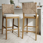 Tabouret de bar Beacon Bohemian Boucle, chaise de comptoir rembourrée avec cadre en bois massif et dossier en jonc de mer tressé