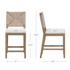 Tabouret de bar Beacon Bohemian Boucle, chaise de comptoir rembourrée avec cadre en bois massif et dossier en jonc de mer tressé