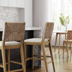Tabouret de bar Beacon Bohemian Boucle, chaise de comptoir rembourrée avec cadre en bois massif et dossier en jonc de mer tressé