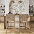 Tabouret de bar Beacon Bohemian Boucle, chaise de comptoir rembourrée avec cadre en bois massif et dossier en jonc de mer tressé