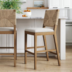 Tabouret de bar Beacon Bohemian Boucle, chaise de comptoir rembourrée avec cadre en bois massif et dossier en jonc de mer tressé