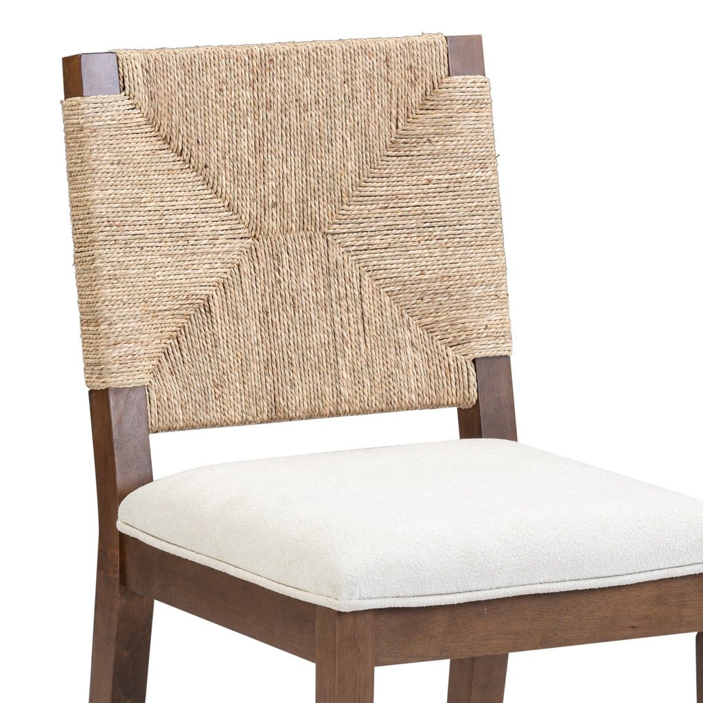 Tabouret de bar Beacon Bohemian Boucle, chaise de comptoir rembourrée avec cadre en bois massif et dossier en jonc de mer tressé