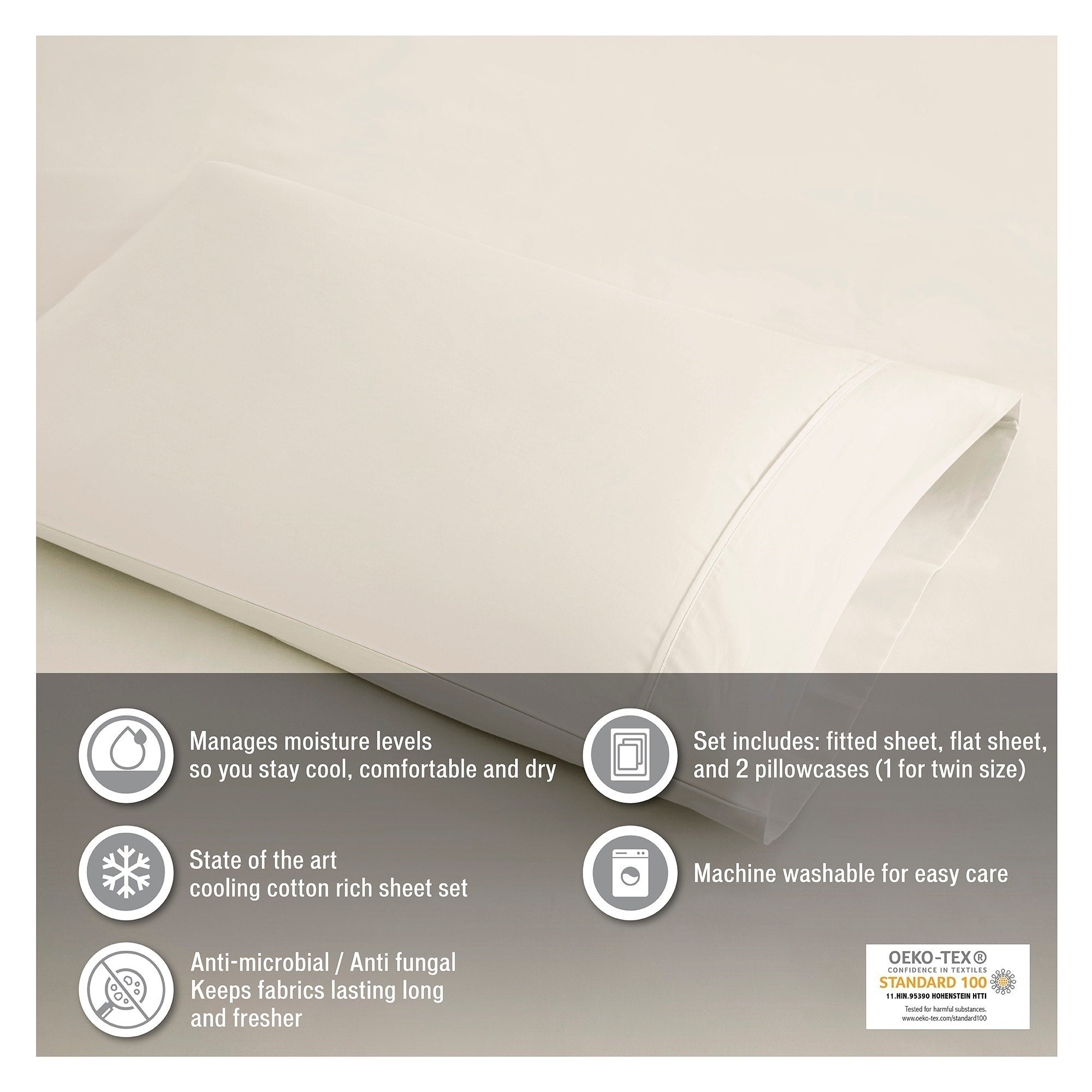 Ensemble de draps rafraîchissants en coton mélangé 600 fils Beautyrest, 4 pièces