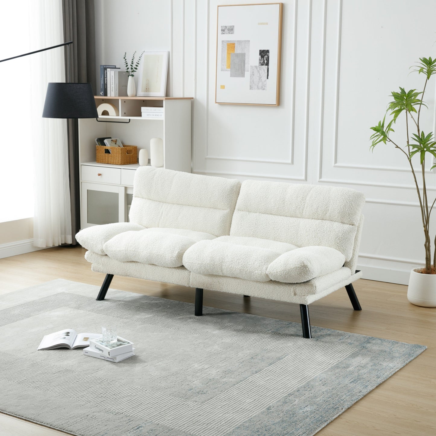 Meubles de chambre, meubles de salon, canapé avec coussin épais, canapé-lit, canapé-lit avec pieds en métal.