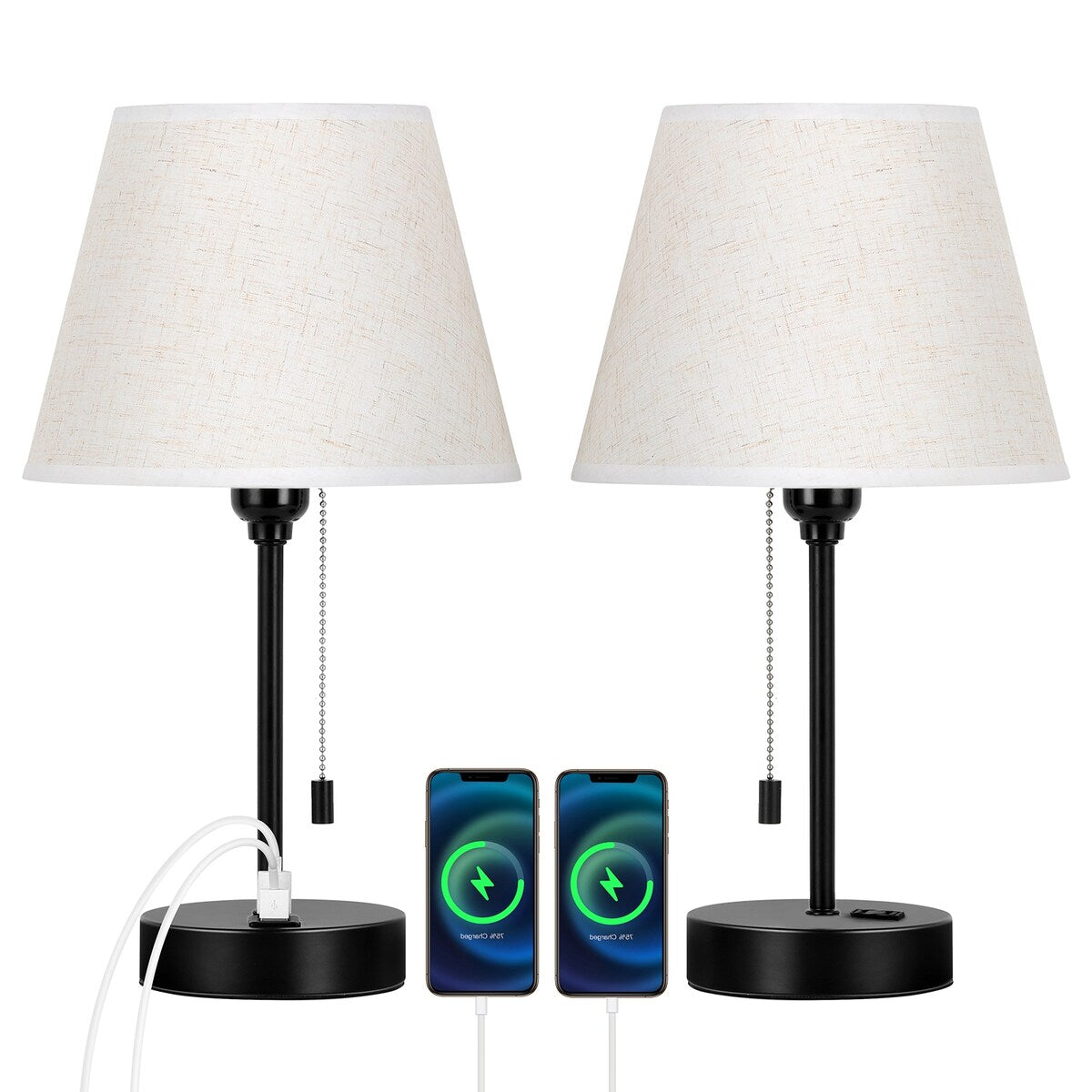 Lot de 2 lampes de chevet avec ports USB