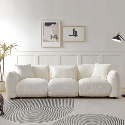Canapé en tissu bouclé beige 102,36'' avec oreillers et coussin épais