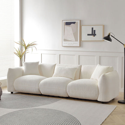 Canapé en tissu bouclé beige 102,36'' avec oreillers et coussin épais