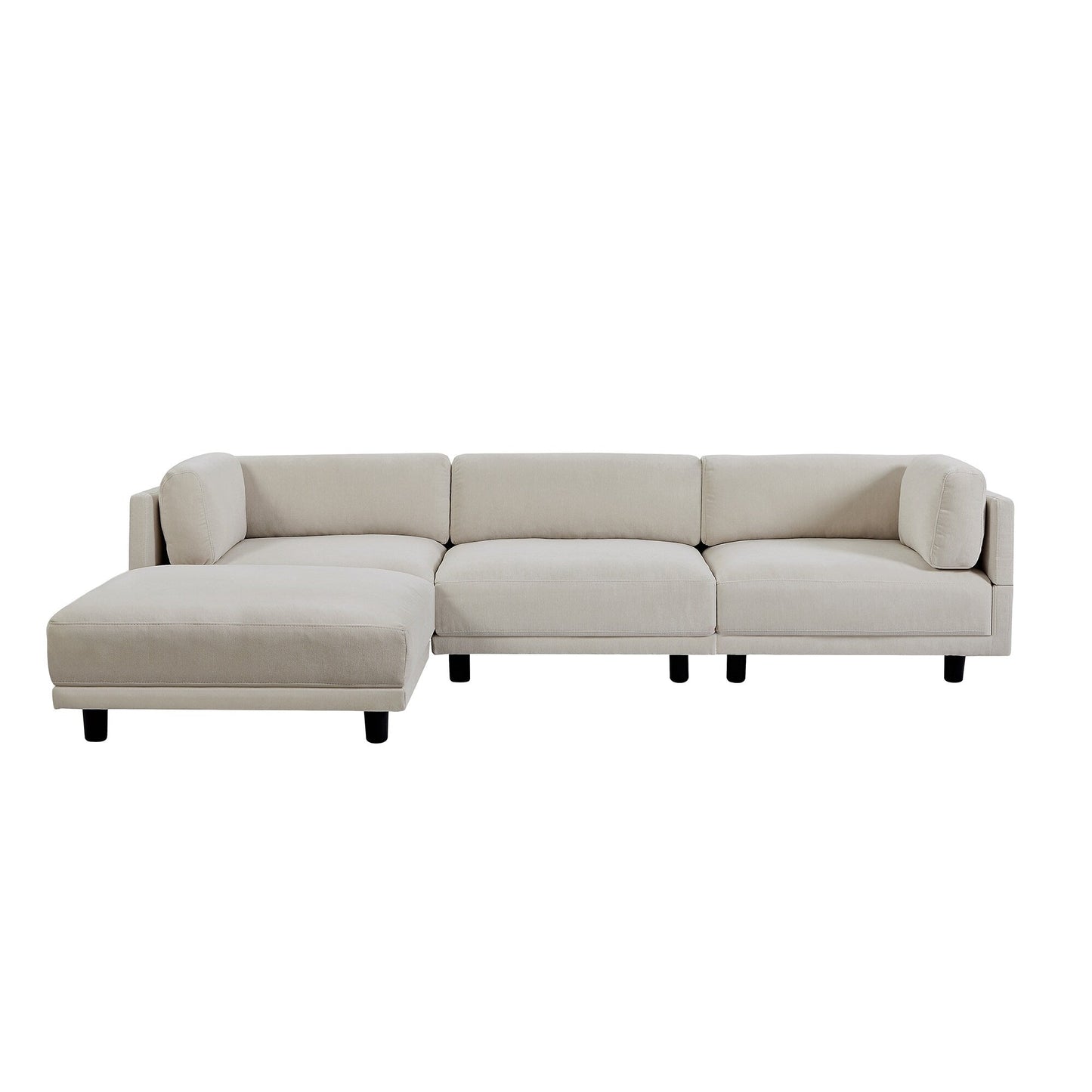 Canapé d'angle en polyester beige 102,4 pouces avec repose-pieds réversible, coussins épais et pieds en plastique
