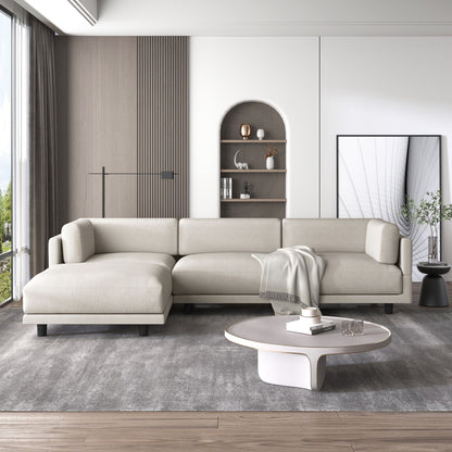 Canapé d'angle en polyester beige 102,4 pouces avec repose-pieds réversible, coussins épais et pieds en plastique