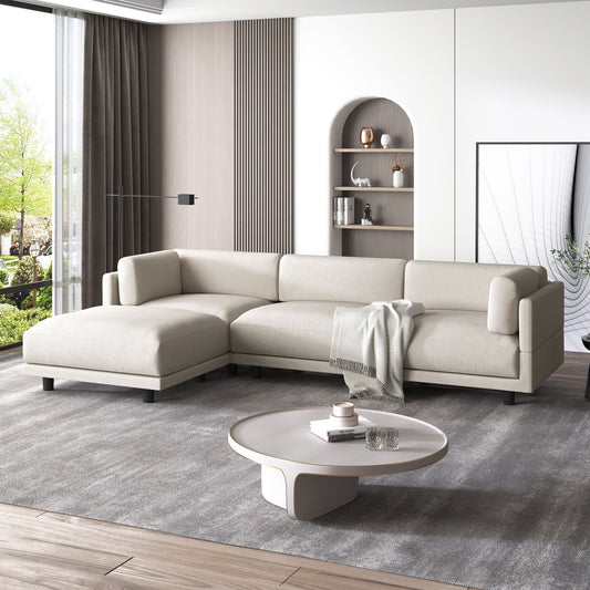 Canapé sectionnel en L beige 102,4 en polyester avec repose-pieds réversible, coussins épais et pieds en plastique résistants