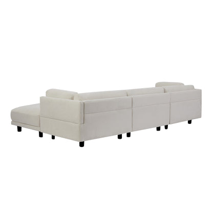 Canapé sectionnel beige en polyester en forme de L de 102,4 po avec repose-pieds réversible, coussins épais et pieds en plastique résistants