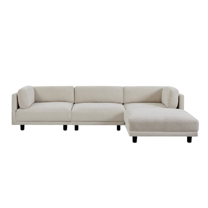 Canapé sectionnel beige en polyester en forme de L de 102,4 po avec pouf réversible, coussins moelleux et base en plastique robuste