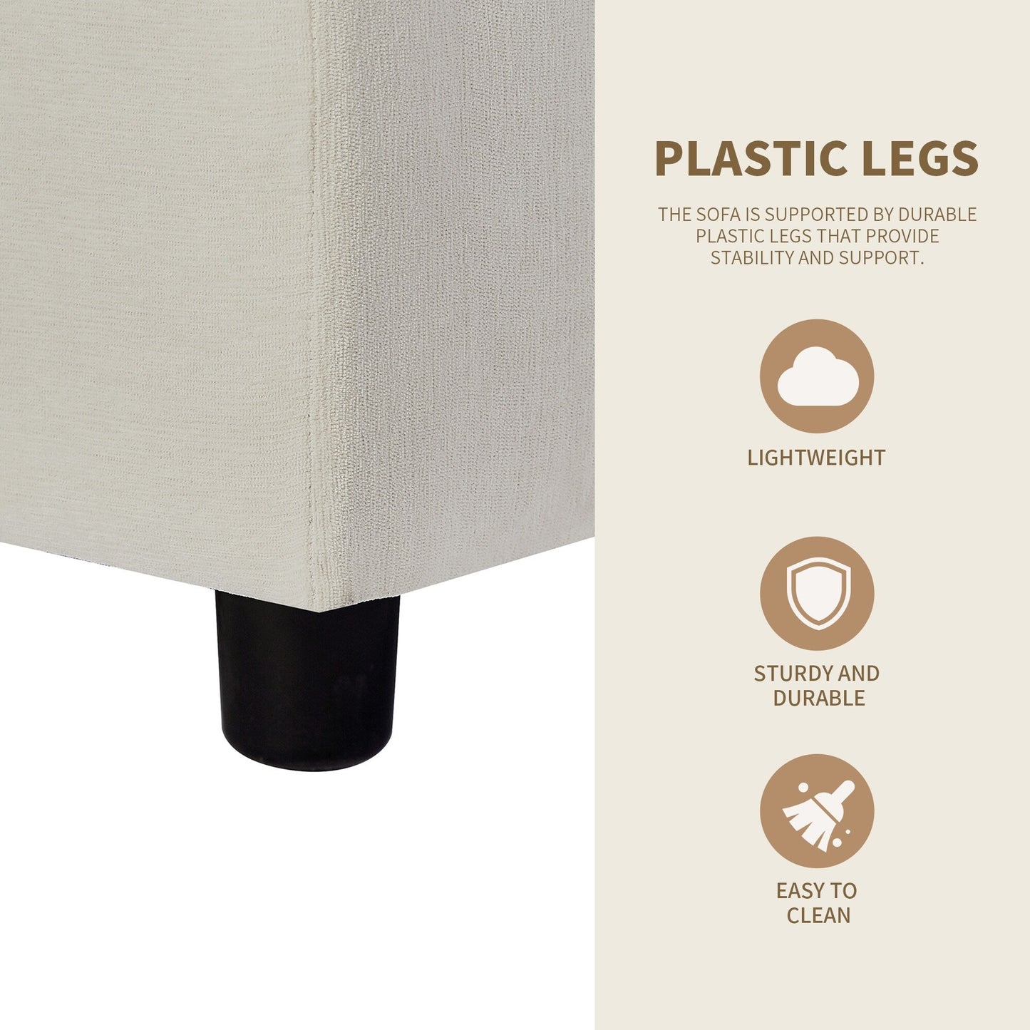 Canapé sectionnel beige en polyester en forme de L de 102,4 po avec pouf réversible, coussins moelleux et base en plastique robuste