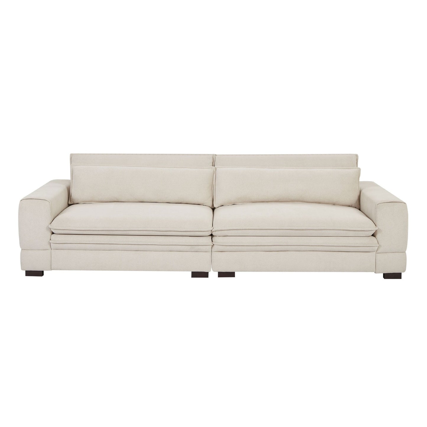 Canapé contemporain en tissu beige 104.72 avec pieds en bois massif, design élégant pour salon, bureau ou appartement