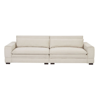 Canapé contemporain en tissu beige 104.72 avec pieds en bois massif, design élégant pour salon, bureau ou appartement