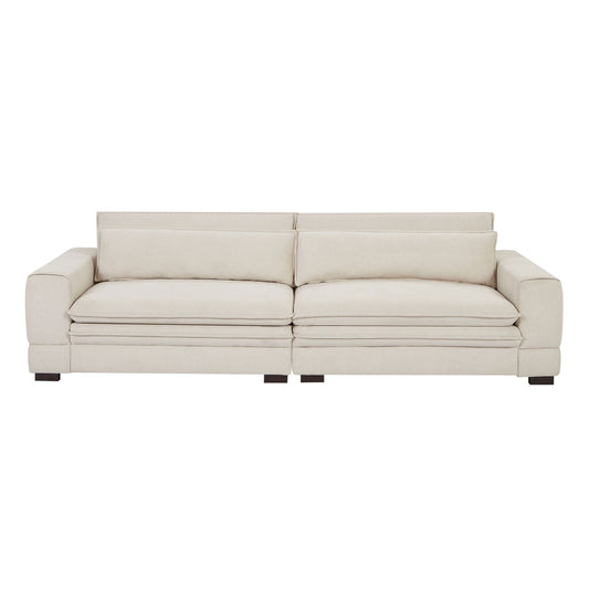 Canapé contemporain en tissu beige 104.72 avec pieds en bois massif, design élégant pour salon, bureau ou appartement