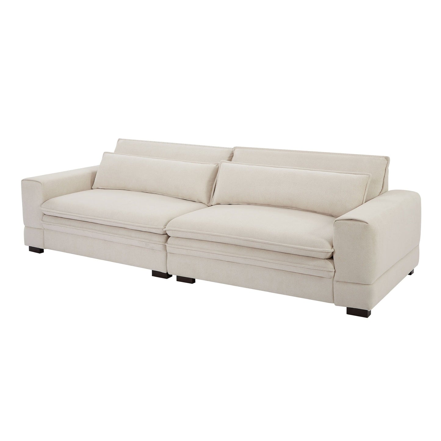 Canapé 4 places en tissu beige 104.72 moderne avec dossier coussiné et pieds en bois massif