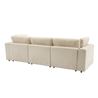 Canapé 3 places en velours côtelé beige 105 avec coussins de dossier amovibles et 5 oreillers pour le salon