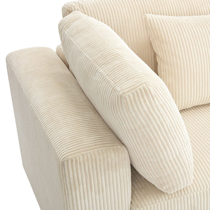 Canapé 3 places en velours côtelé beige 105 avec coussins de dossier amovibles et 5 oreillers pour le salon