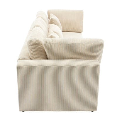 Canapé 3 places en velours côtelé beige 105 avec coussins de dossier amovibles et 5 oreillers pour le salon