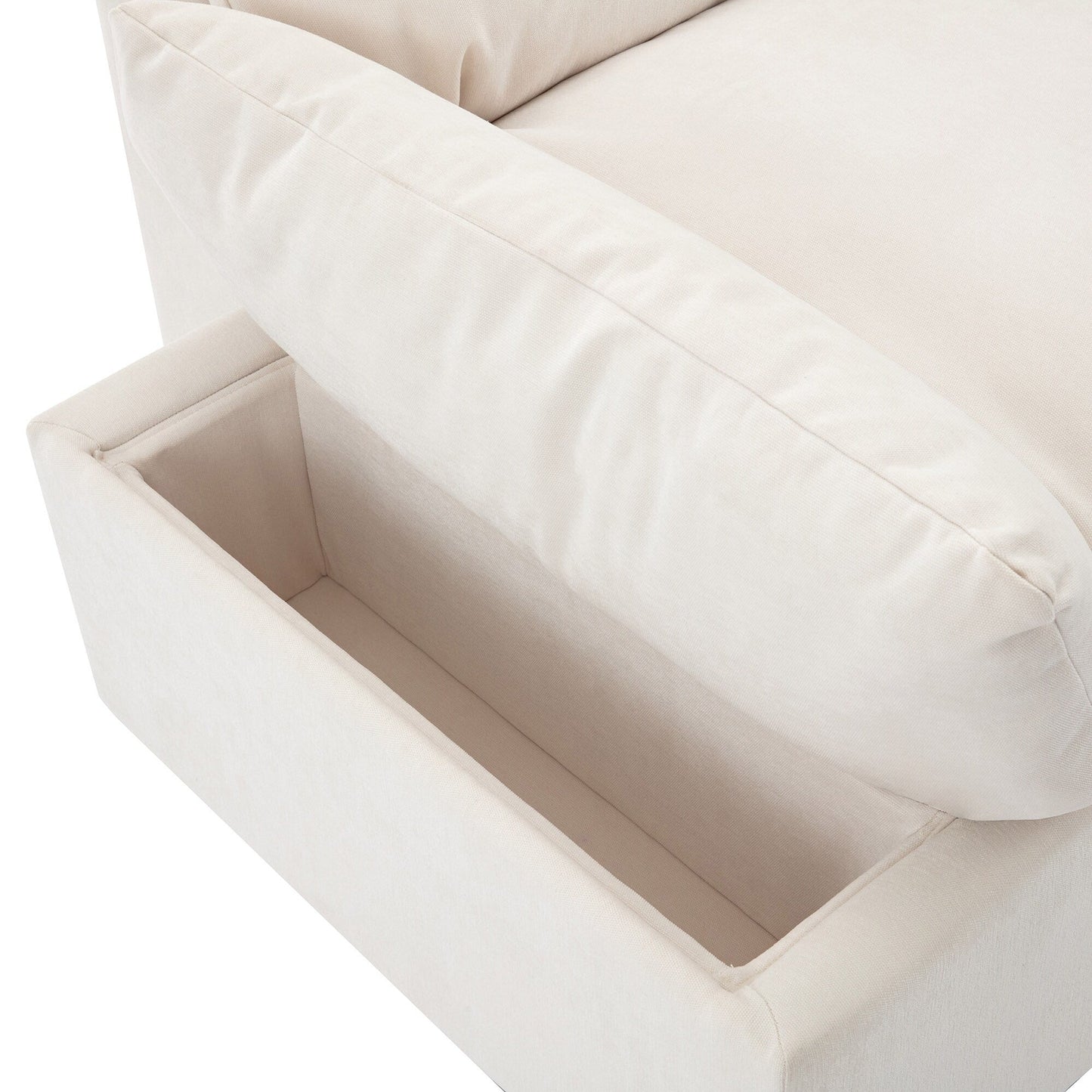 Canapé 3 places beige 119,5" en polyester avec 2 rangements et pieds en bois d'hévéa pour le salon