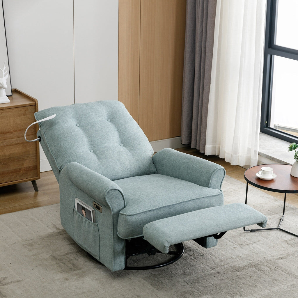 Fauteuil inclinable pivotant à 270° beige avec ports USB, base à bascule, poche latérale et lampe tactile pour un usage domestique
