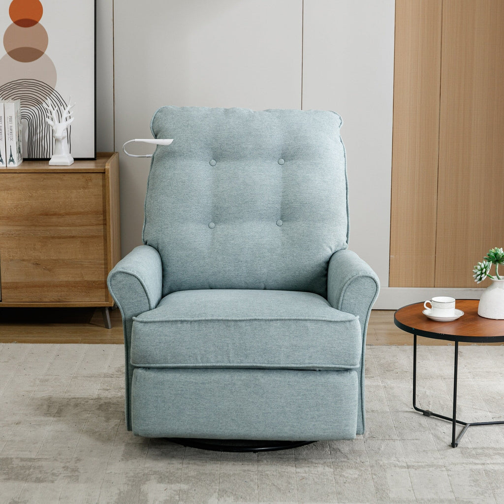 Fauteuil inclinable pivotant à 270° beige avec ports USB, base à bascule, poche latérale et lampe tactile pour un usage domestique