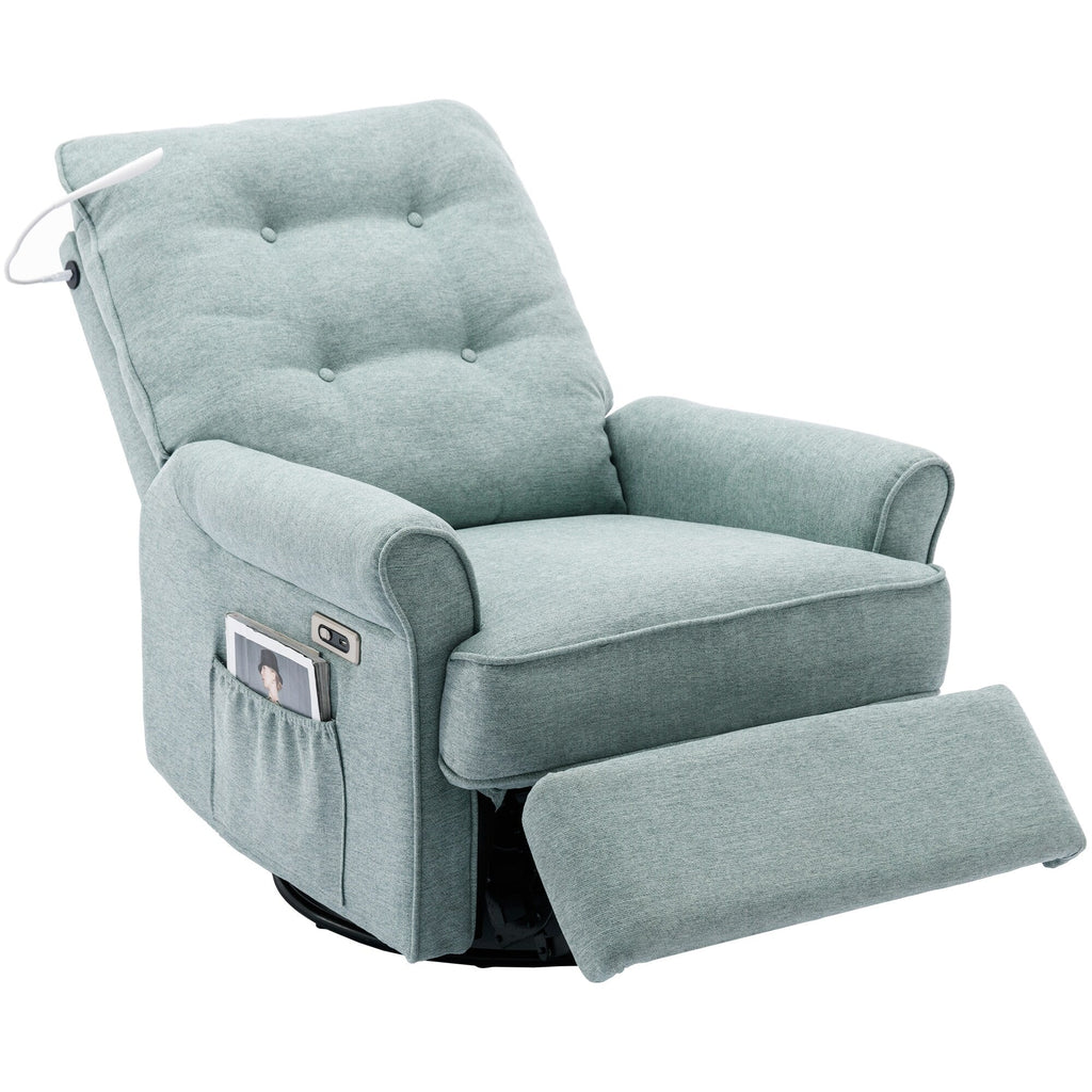 Fauteuil inclinable pivotant à 270° beige avec ports USB, base à bascule, poche latérale et lampe tactile pour un usage domestique