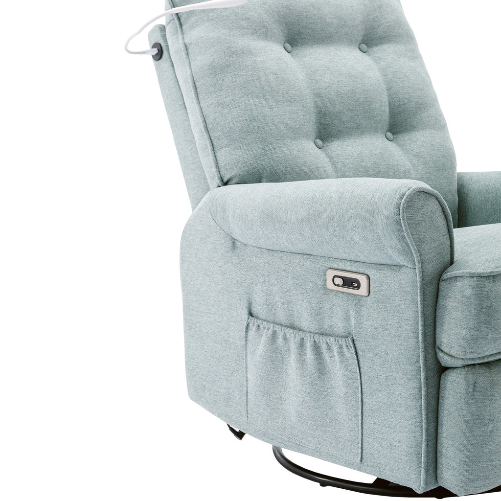 Fauteuil inclinable pivotant à 270° beige avec ports USB, base à bascule, poche latérale et lampe tactile pour un usage domestique