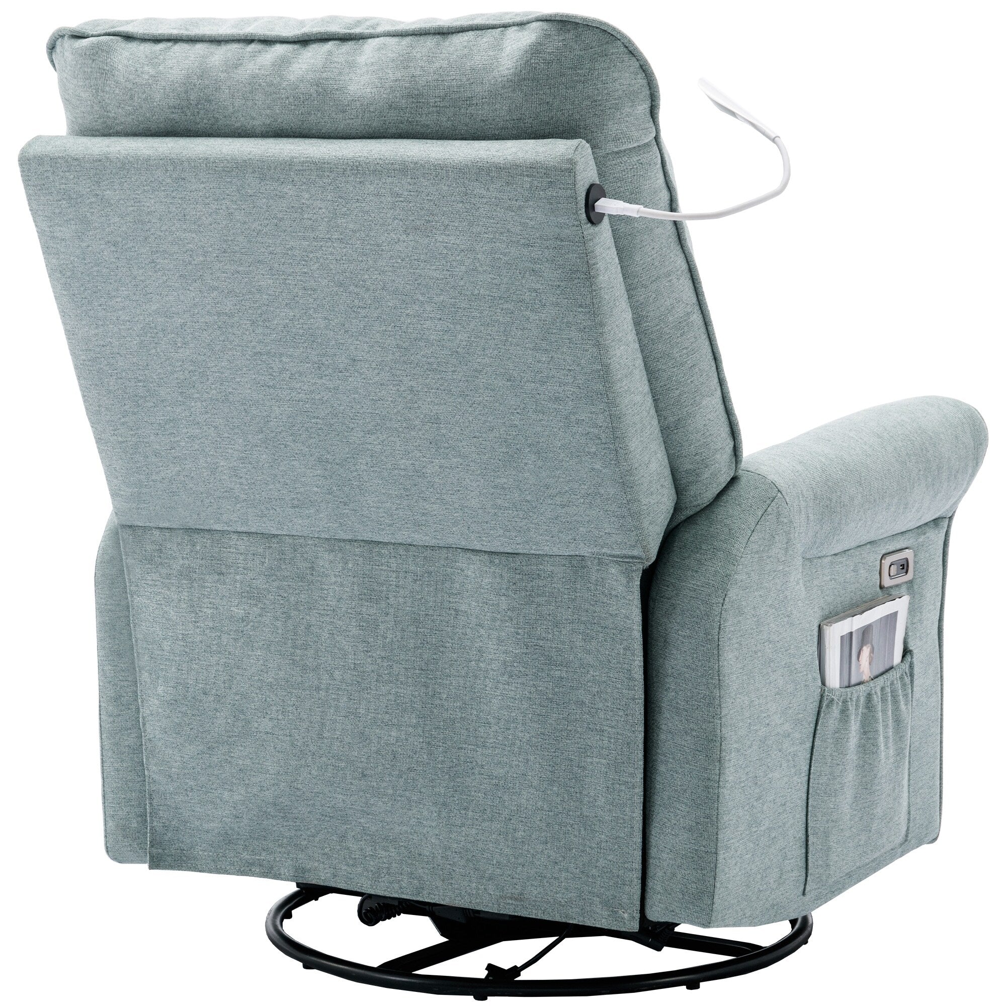 Fauteuil inclinable pivotant à 270° beige avec ports USB, base à bascule, poche latérale et lampe tactile pour un usage domestique