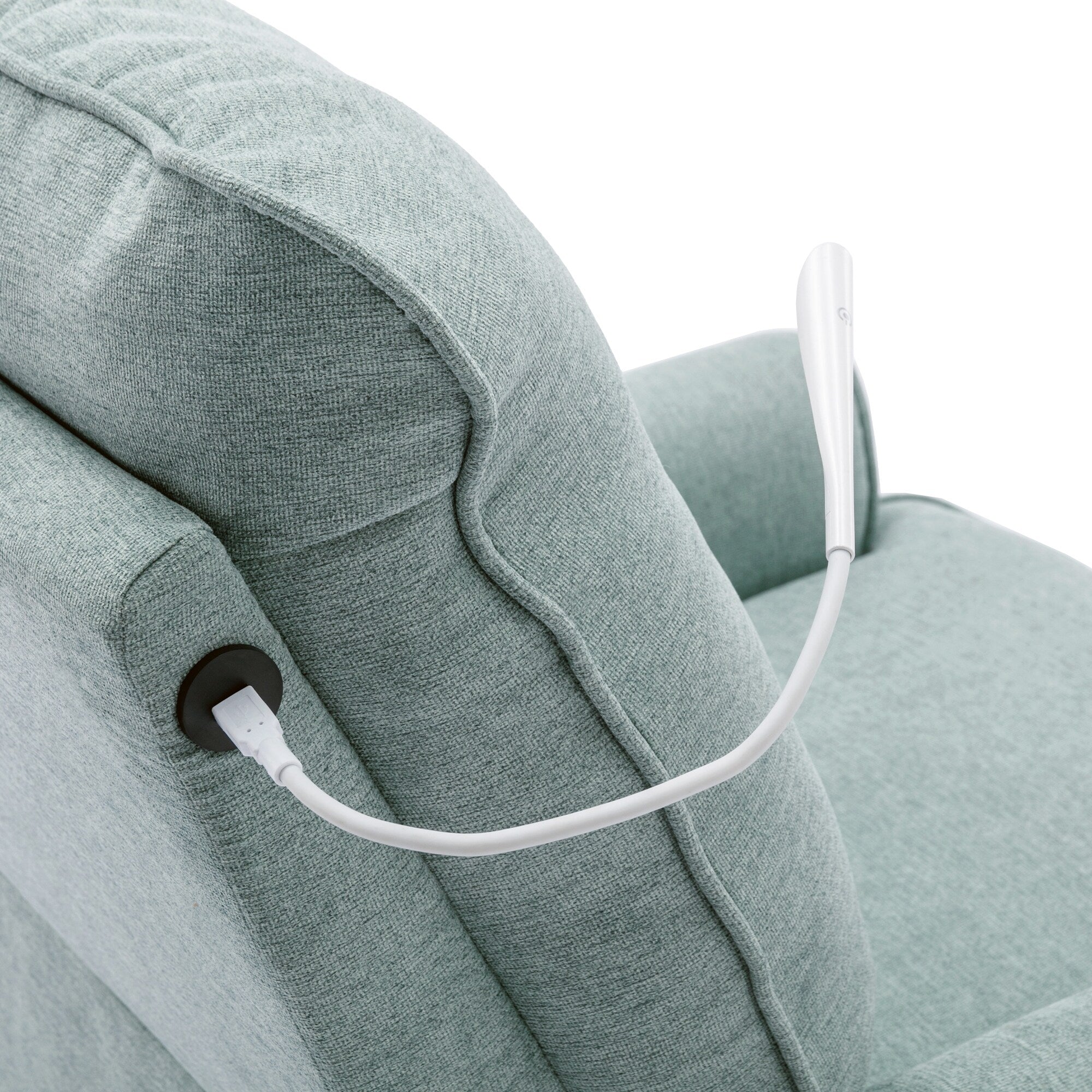 Fauteuil inclinable pivotant à 270° beige avec ports USB, base à bascule, poche latérale et lampe tactile pour un usage domestique