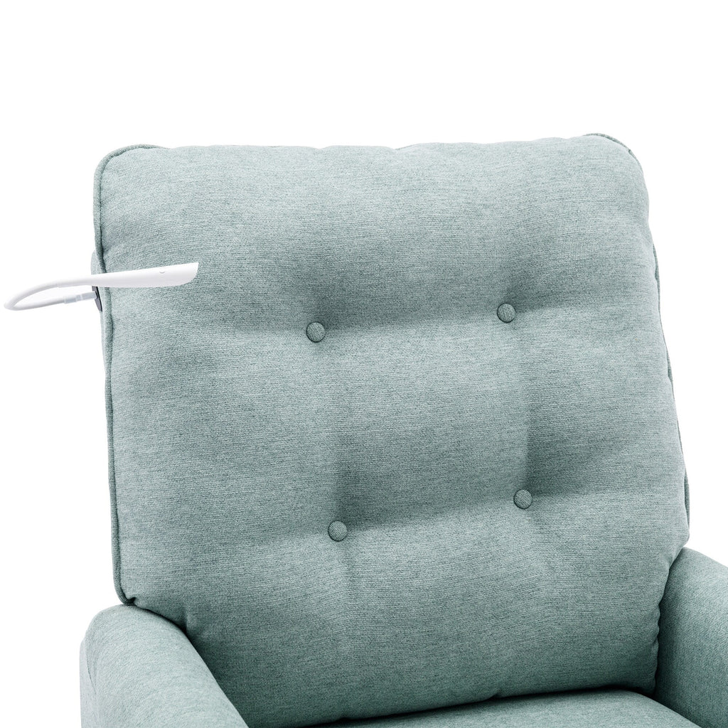 Fauteuil inclinable pivotant à 270° beige avec ports USB, base à bascule, poche latérale et lampe tactile pour un usage domestique