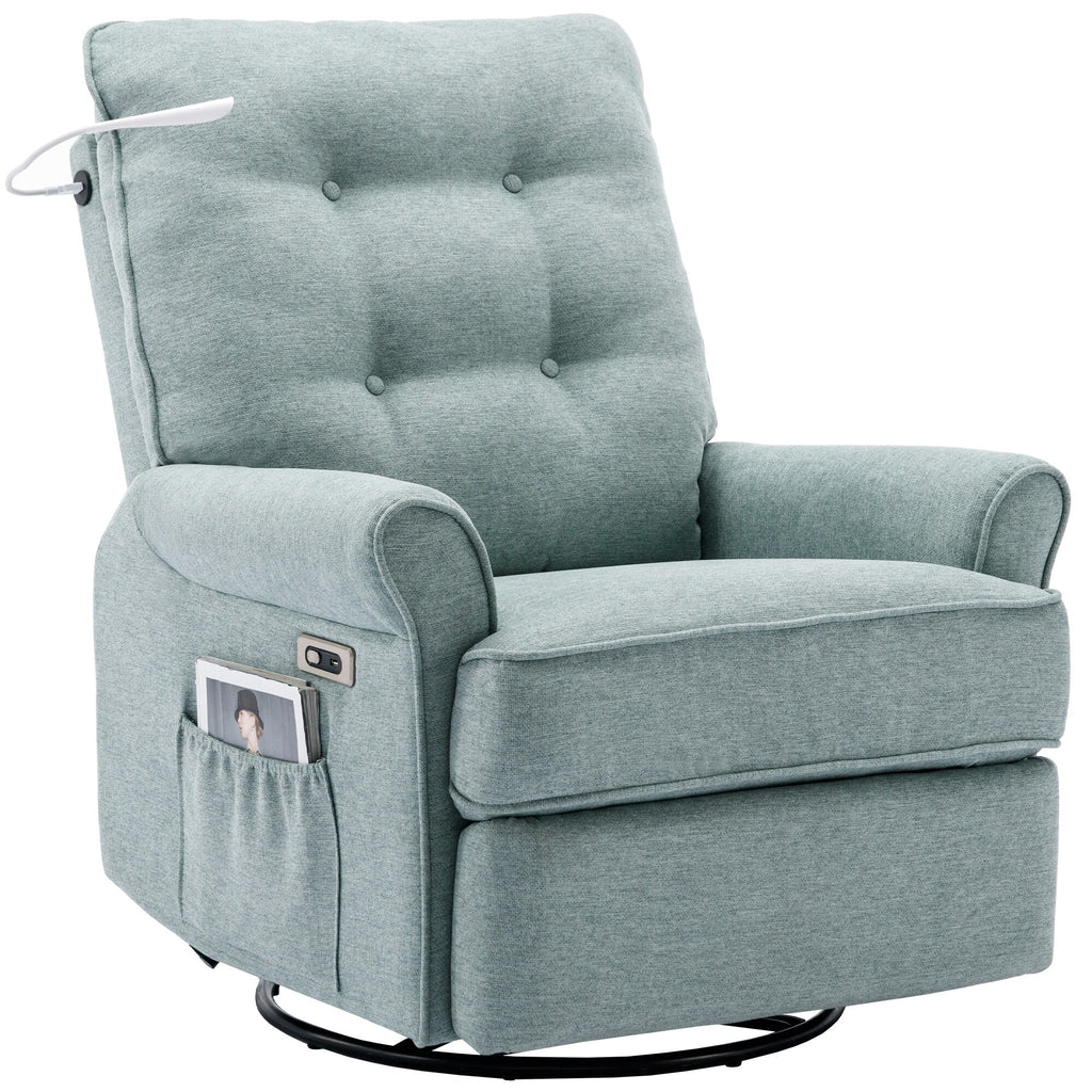 Fauteuil inclinable pivotant à 270° beige avec ports USB, base à bascule, poche latérale et lampe tactile pour un usage domestique