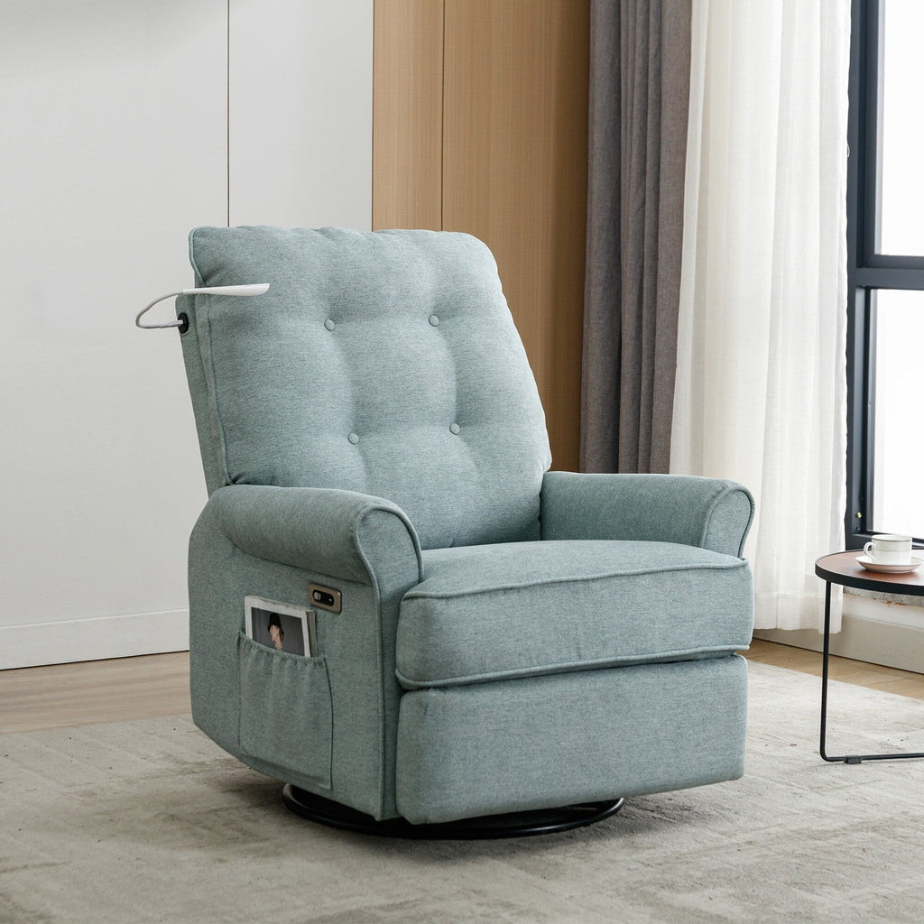 Fauteuil inclinable pivotant à 270° beige avec ports USB, base à bascule, poche latérale et lampe tactile pour un usage domestique