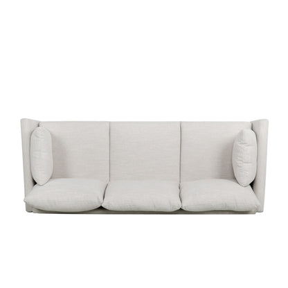 Canapé 3 places beige avec pieds et coussins en bouleau