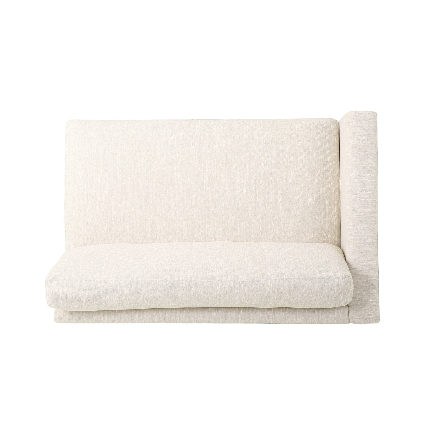 Canapé 3 places beige avec pieds en bois et deux coussins