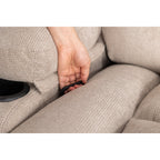 Fauteuil inclinable pivotant à 360° beige avec massage et chauffage, chargement USB, deux porte-gobelets et grandes poches de rangement