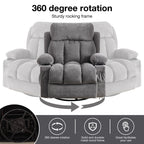 Fauteuil inclinable pivotant à 360° beige avec massage et chauffage, chargement USB, deux porte-gobelets et grandes poches de rangement