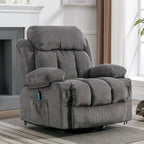 Fauteuil inclinable pivotant à 360° beige avec massage et chauffage, chargement USB, deux porte-gobelets et grandes poches de rangement