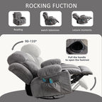 Fauteuil inclinable pivotant à 360° beige avec massage et chauffage, chargement USB, deux porte-gobelets et grandes poches de rangement