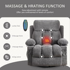 Fauteuil inclinable pivotant à 360° beige avec massage et chauffage, chargement USB, deux porte-gobelets et grandes poches de rangement