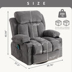 Fauteuil inclinable pivotant à 360° beige avec massage, chauffage, chargement USB, deux porte-gobelets et grand espace de rangement latéral