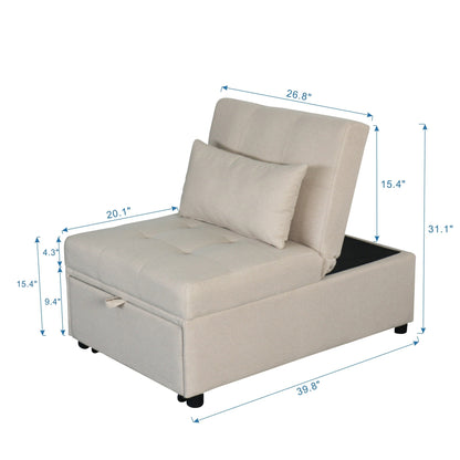 Canapé-lit simple pliant beige 39,8 avec dossier réglable et coussins pour le salon