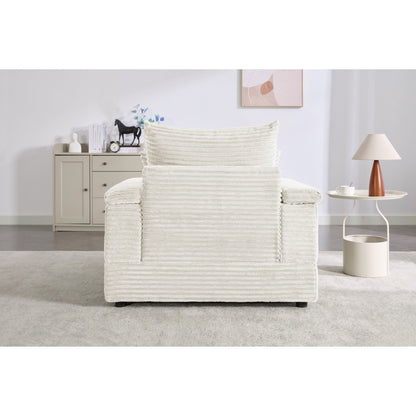 Canapé simple en velours côtelé beige 42,52 po avec pouf amovible, accoudoirs de rangement et 2 coussins décoratifs