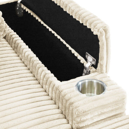 Canapé simple en velours côtelé beige 42,52 po avec pouf amovible, accoudoirs de rangement et 2 coussins décoratifs