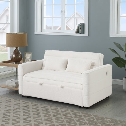 Canapé-lit convertible Boucle beige 55,12 pouces avec dossier réglable et 2 coussins de taille pour le salon