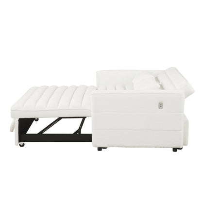 Canapé-lit convertible Boucle beige 55,12 pouces avec dossier réglable et 2 coussins de taille pour le salon